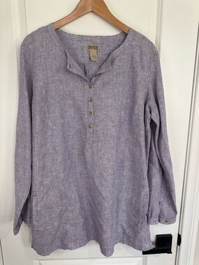 Duluth Trading Co Lavender Hemp Cotton Tunic Top Striped Henley Long Sleeve L
